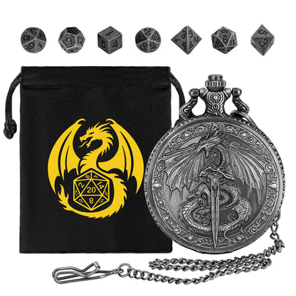 DND Style Mythical Winged Beast Sword Holding Relief Case, Retro Dice Storage Set, Desktop RPG Fantasy Accessories, High Quality Zinc Alloy DND Dice Suitable For Desktop RPG And Board Games