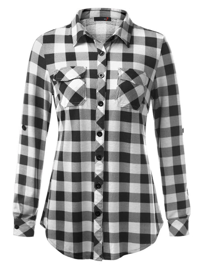 Plaid Pouch Button Cuff Comfort And Casual Printed Women's Shirt