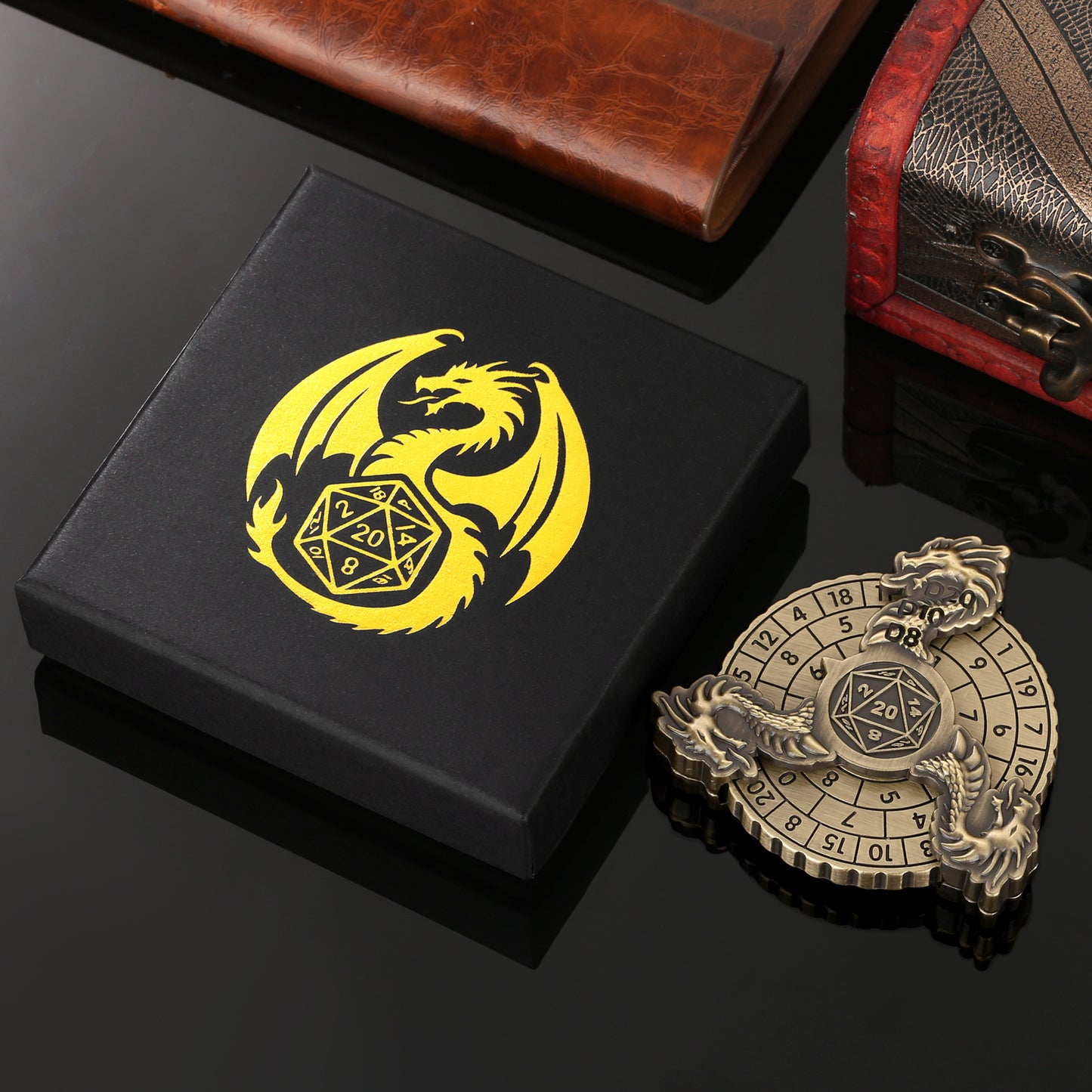 Retro Fantasy Style Turntable Dice Gift Box Set, Essential Creative Accessories For Board Games, Multi-faceted RPG Dice And Circular Scale Design - Advanced Tabletop Game Accessories And Collectibles