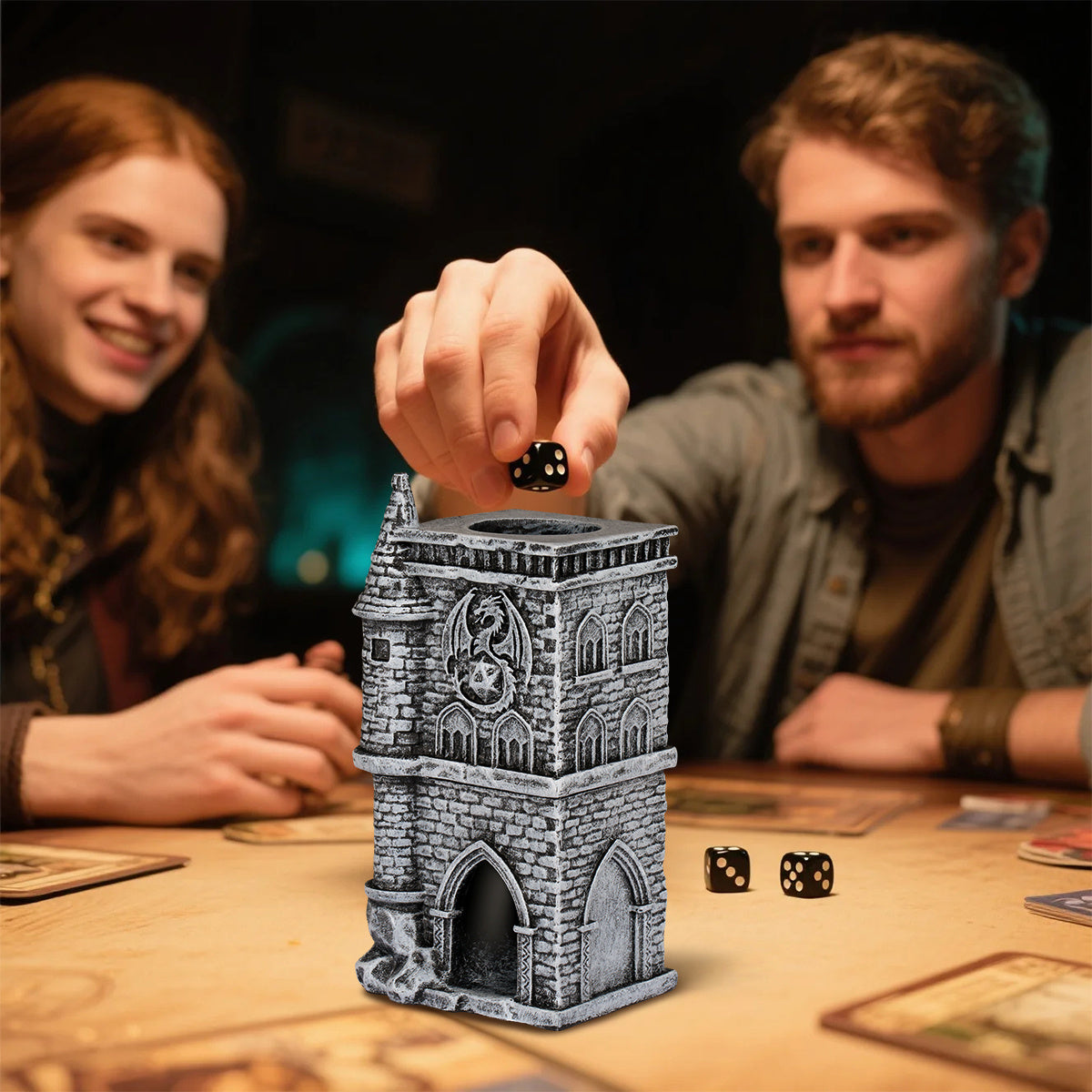 D20 Castle Resin Dice Tower Gift Box Set , Exquisite Medieval , Inspired Design, Ideal For Tabletop RPG Enthusiasts. Perfect For Adding A Touch Of Fantasy To D&D And Other Role - Playing Games.