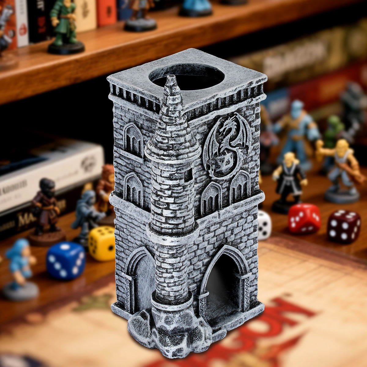 D20 Castle Resin Dice Tower Gift Box Set , Exquisite Medieval , Inspired Design, Ideal For Tabletop RPG Enthusiasts. Perfect For Adding A Touch Of Fantasy To D&D And Other Role - Playing Games.