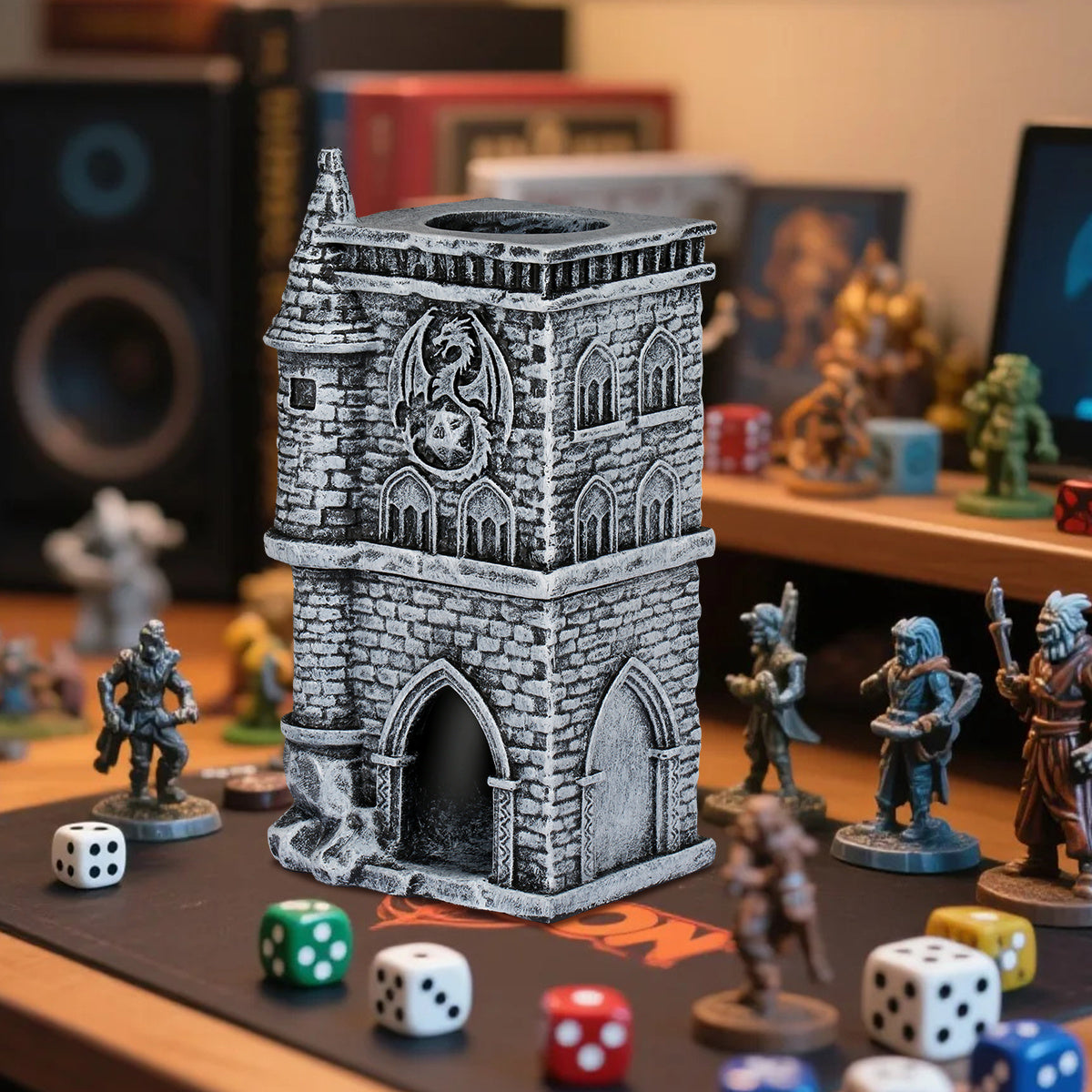 D20 Castle Resin Dice Tower Gift Box Set , Exquisite Medieval , Inspired Design, Ideal For Tabletop RPG Enthusiasts. Perfect For Adding A Touch Of Fantasy To D&D And Other Role - Playing Games.
