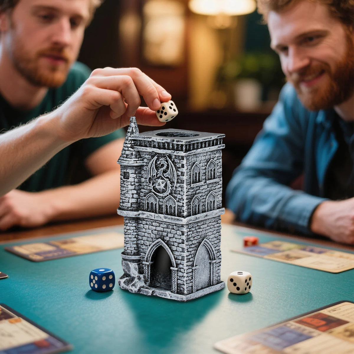 D20 Castle Resin Dice Tower Gift Box Set , Exquisite Medieval , Inspired Design, Ideal For Tabletop RPG Enthusiasts. Perfect For Adding A Touch Of Fantasy To D&D And Other Role - Playing Games.