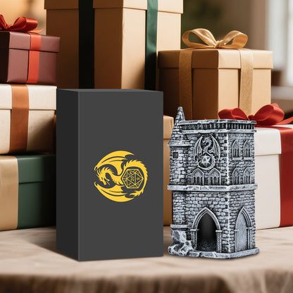 D20 Castle Resin Dice Tower Gift Box Set , Exquisite Medieval , Inspired Design, Ideal For Tabletop RPG Enthusiasts. Perfect For Adding A Touch Of Fantasy To D&D And Other Role - Playing Games.