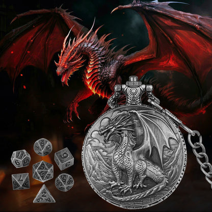 Dice Set With 3D Carved Pocket Watch, Equipped With 7-piece Polyhedral Metal Dice, Role-playing Game Accessories, Men's And Women's Birthday Gifts, Christmas Gifts, Family Gathering Tabletop Games