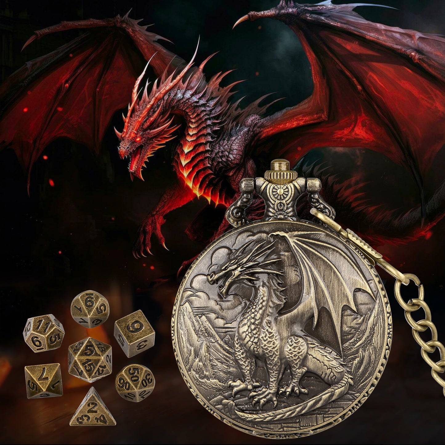 Dice Set With 3D Carved Pocket Watch, Equipped With 7-piece Polyhedral Metal Dice, Role-playing Game Accessories, Men's And Women's Birthday Gifts, Christmas Gifts, Family Gathering Tabletop Games
