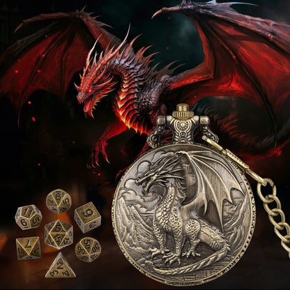 Dice Set With 3D Carved Pocket Watch, Equipped With 7-piece Polyhedral Metal Dice, Role-playing Game Accessories, Men's And Women's Birthday Gifts, Christmas Gifts, Family Gathering Tabletop Games