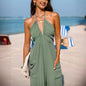 Back Lace-up Wide Leg Beam Foot Length Jumpsuit