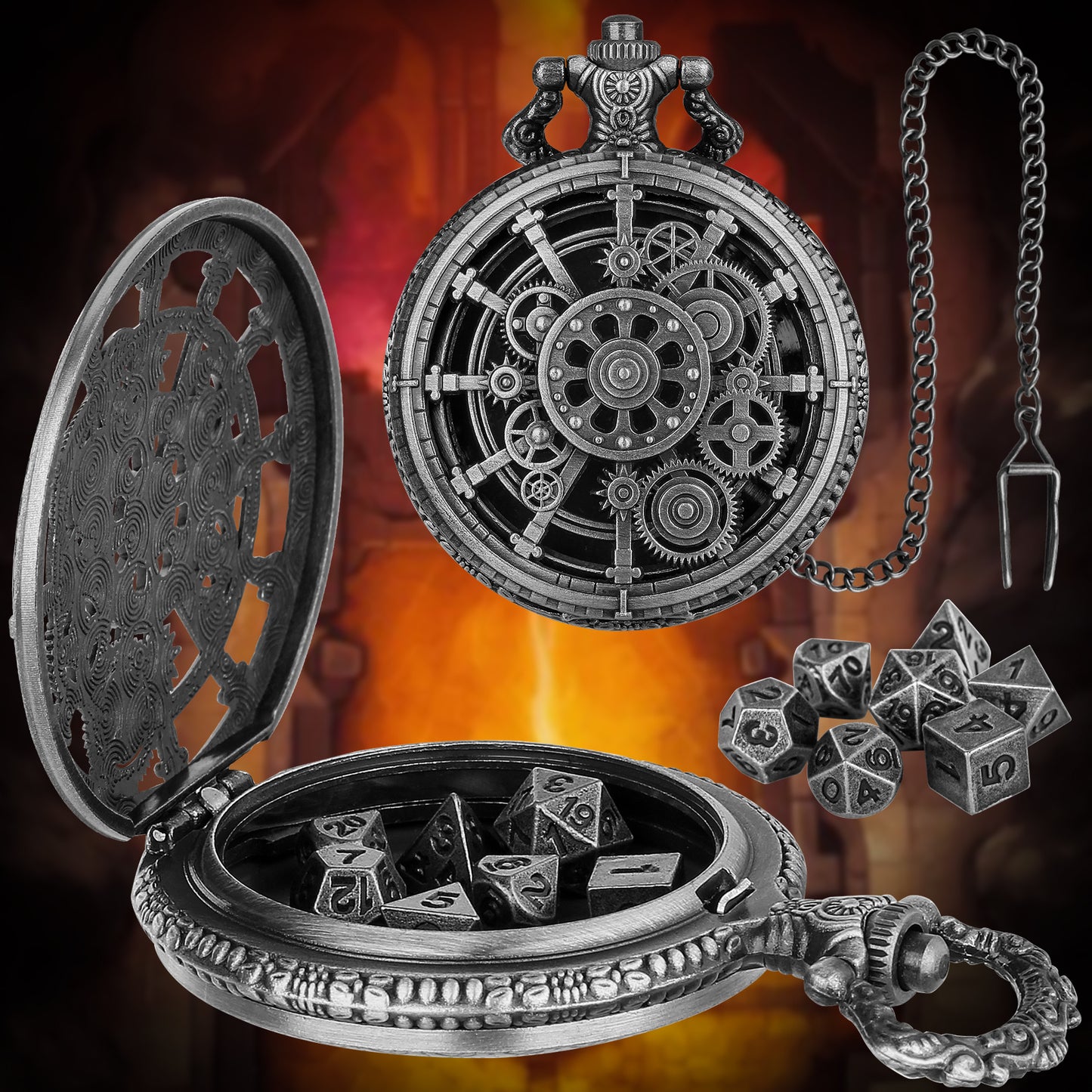 Steampunk Punk Gear Dice Set - Antique Metal Finish With Intricate Gear Details, Premium Zinc Alloy DND Dice For Tabletop RPG & Board Games, Collectible Punk-Themed Gaming Accessory