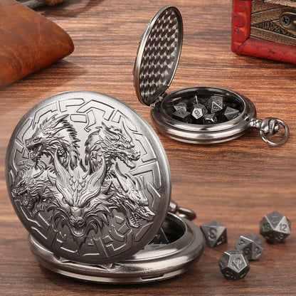 Retro Creative Pocket Watch Shaped Tabletop Game Dice Set -7PCS Metal Polyhedral Dice, Steampunk Style Portable DND Dice Set, Exquisite Metal Craftsmanship, Adding Unique Charm To Tabletop Games