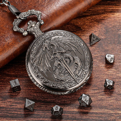 DND Style Mythical Winged Beast Sword Holding Relief Case, Retro Dice Storage Set, Desktop RPG Fantasy Accessories, High Quality Zinc Alloy DND Dice Suitable For Desktop RPG And Board Games