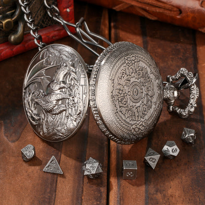 Dice Set With 3D Carved Pocket Watch, Equipped With 7-piece Polyhedral Metal Dice, Role-playing Game Accessories, Men's And Women's Birthday Gifts, Christmas Gifts, Family Gathering Tabletop Games
