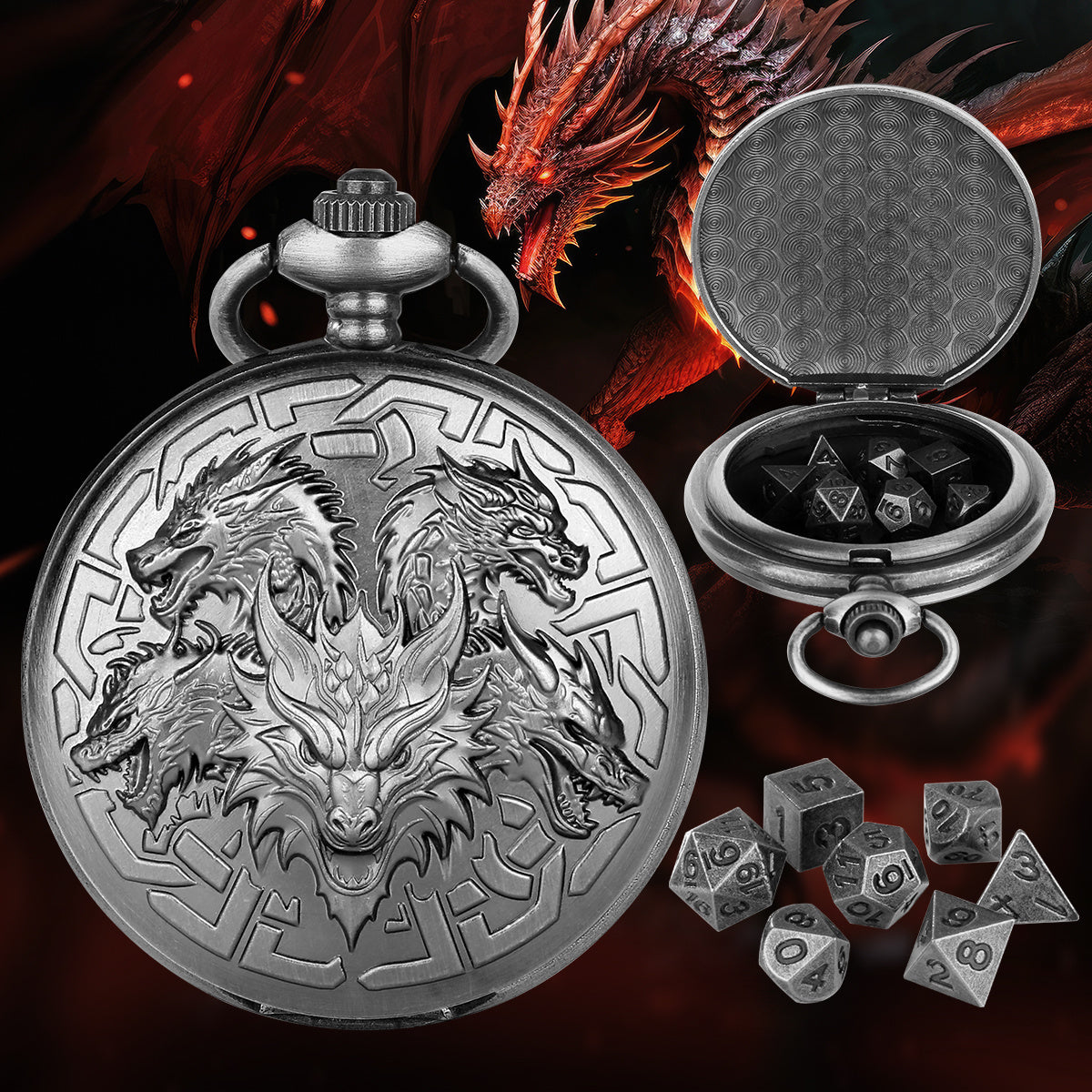 Retro Creative Pocket Watch Shaped Tabletop Game Dice Set -7PCS Metal Polyhedral Dice, Steampunk Style Portable DND Dice Set, Exquisite Metal Craftsmanship, Adding Unique Charm To Tabletop Games