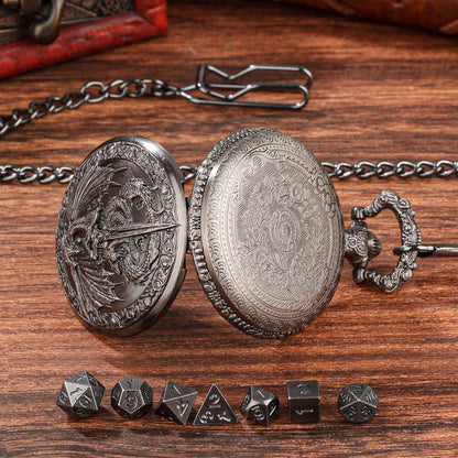 DND Style Mythical Winged Beast Sword Holding Relief Case, Retro Dice Storage Set, Desktop RPG Fantasy Accessories, High Quality Zinc Alloy DND Dice Suitable For Desktop RPG And Board Games