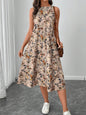Round Neck Sleeveless Flared Hem Retro Floral Print Casual Elegant Midi Dress