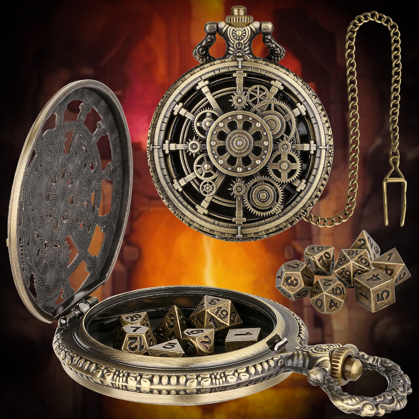 Steampunk Punk Gear Dice Set - Antique Metal Finish With Intricate Gear Details, Premium Zinc Alloy DND Dice For Tabletop RPG & Board Games, Collectible Punk-Themed Gaming Accessory