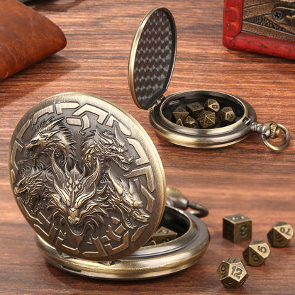 Retro Creative Pocket Watch Shaped Tabletop Game Dice Set -7PCS Metal Polyhedral Dice, Steampunk Style Portable DND Dice Set, Exquisite Metal Craftsmanship, Adding Unique Charm To Tabletop Games
