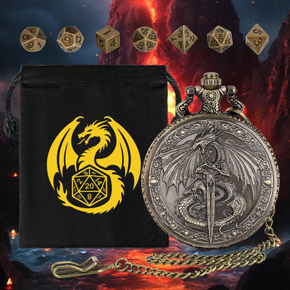 DND Style Mythical Winged Beast Sword Holding Relief Case, Retro Dice Storage Set, Desktop RPG Fantasy Accessories, High Quality Zinc Alloy DND Dice Suitable For Desktop RPG And Board Games