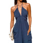 Back Lace-up Wide Leg Beam Foot Length Jumpsuit