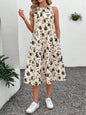 Round Neck Sleeveless Flared Hem Retro Floral Print Casual Elegant Midi Dress