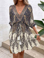 Paisley Print Batwing Sleeve Tassel Tie Front Ruffle Hem Dress